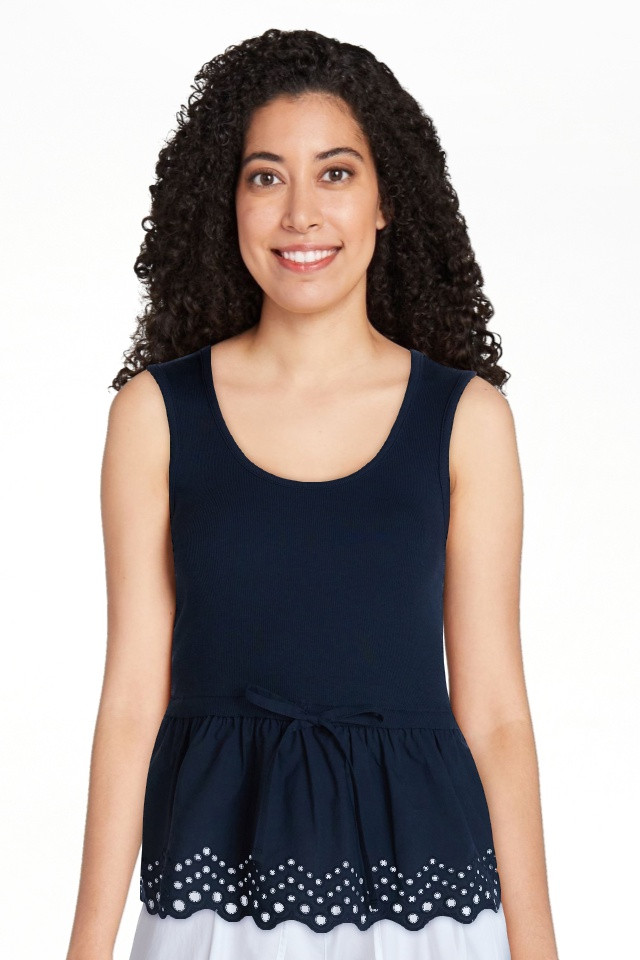 Time and Tru Women's Eyelet Trim Tank Top with Peplum Hem, Sizes XS-XXXL | Walmart (US)