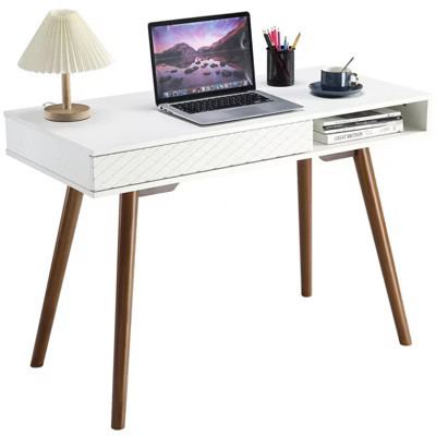 ODK 42 Inch Office Small Computer Desk, Modern Simple Style Writing Study Work Table with Drawer and Open Storage Cubby, for Home Bedroom - White | Target