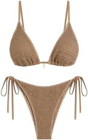 ZAFUL Women's Sexy Triangle Bikini Set Crochet Tie Side String Cheeky Swimsuit 2 Piece Bathing Su... | Amazon (US)