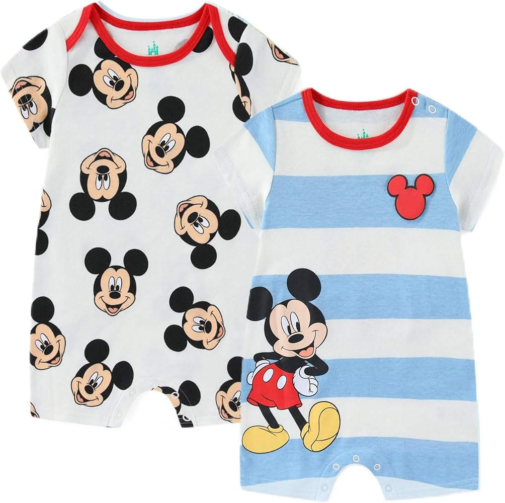 Disney Cars Winnie the Pooh Mickey Mouse Stitch Baby Boys 2 Pack Romper for Newborn and Infant | Amazon (US)