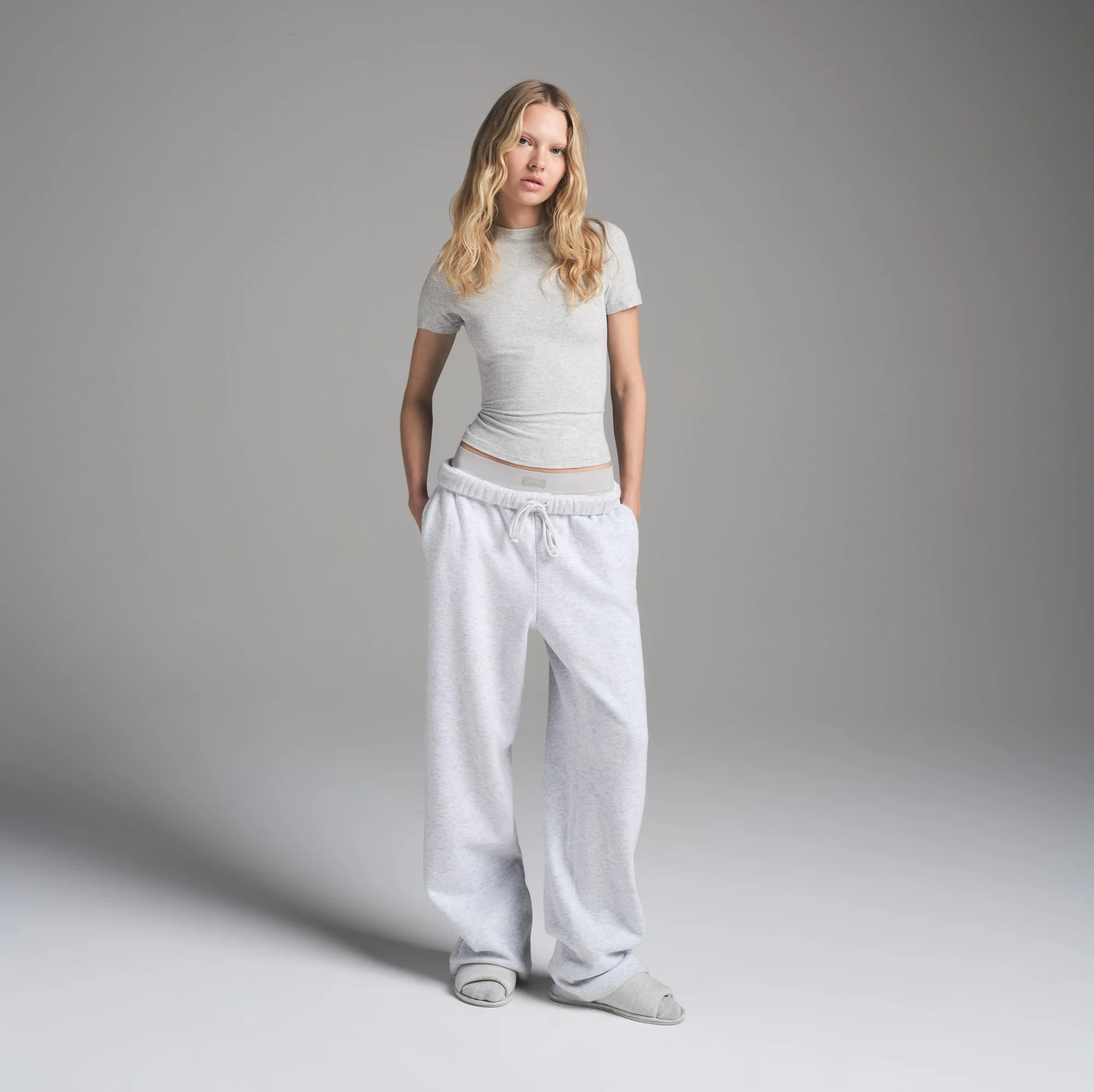 SKIMS Classic Straight Leg Pants | Grey | Small | Cotton Fleece | SKIMS (US)