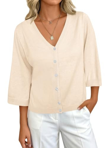 Saodimallsu Womens Half Short Sleeve Cardigans Summer Lightweight Knit V Neck Button Down Casual ... | Amazon (US)