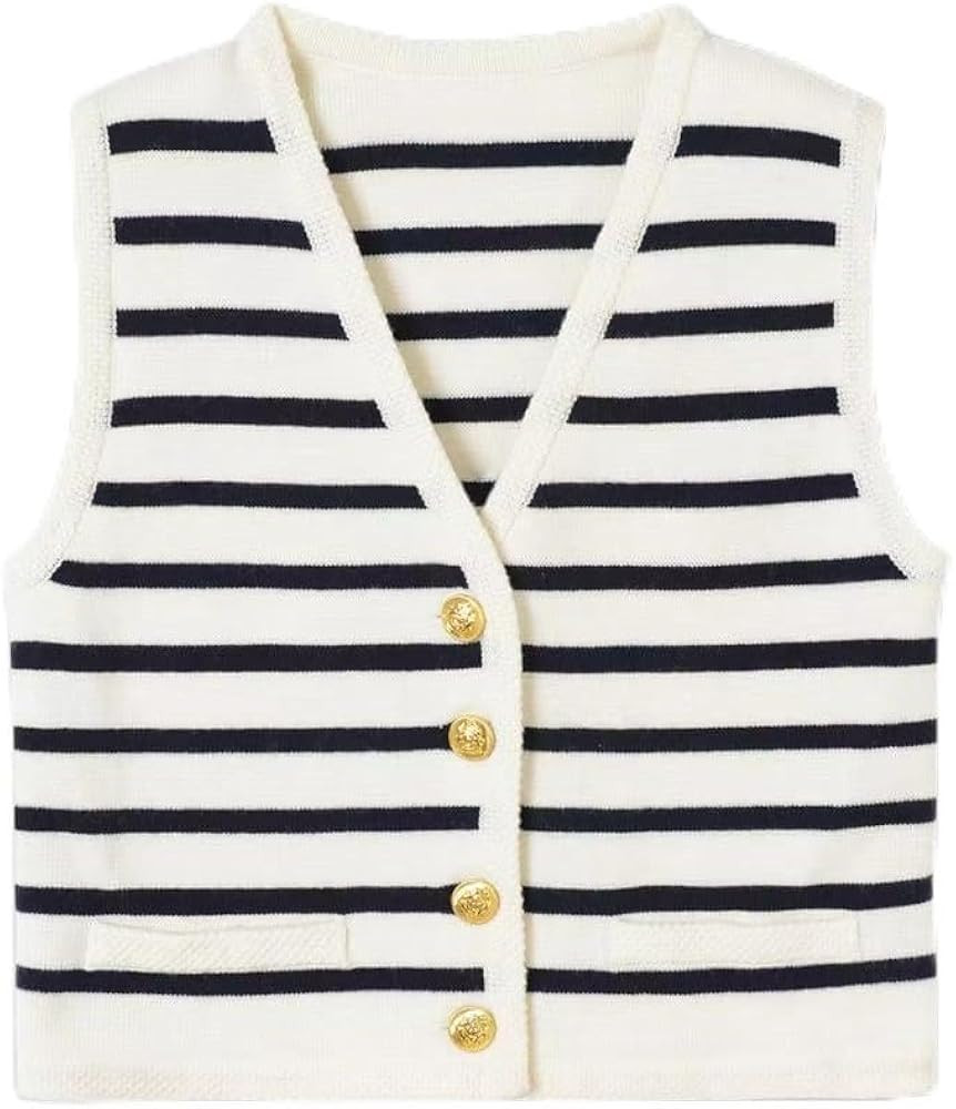 Sweater Vest Cable Knit Sweater Vest Women Striped Knitted Stripe Sweater Vest Women Old Money Ae... | Amazon (US)