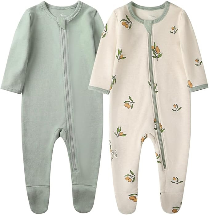O2 BABY Baby Boys Girls Organic Cotton Zip-Front Sleeper Pajamas, Footed Sleep 'n Play | Amazon (US)