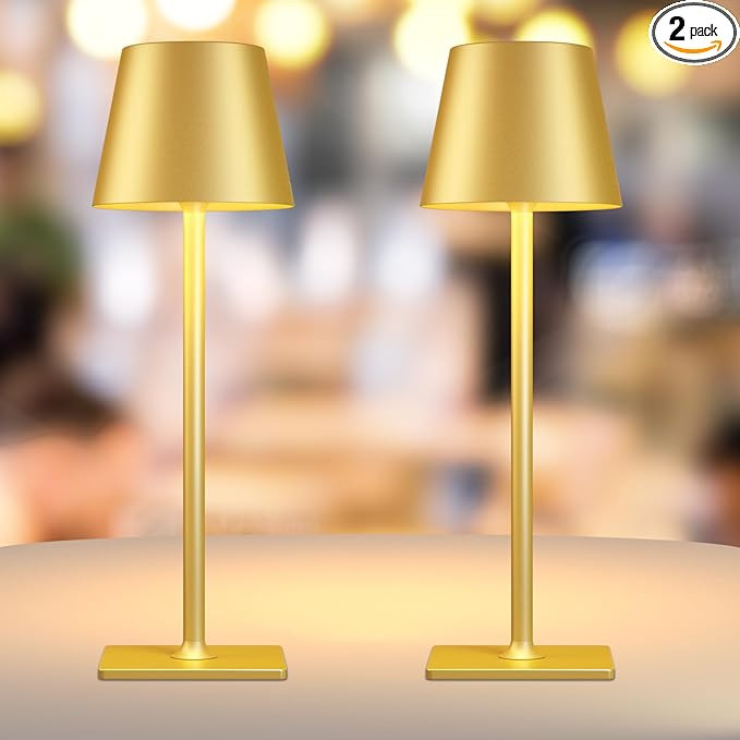 2 Pack Gold Rechargeable Table Lamps,Cordless Lamp with 6000mAh Battery Operated,Wireless Lamp fo... | Amazon (US)