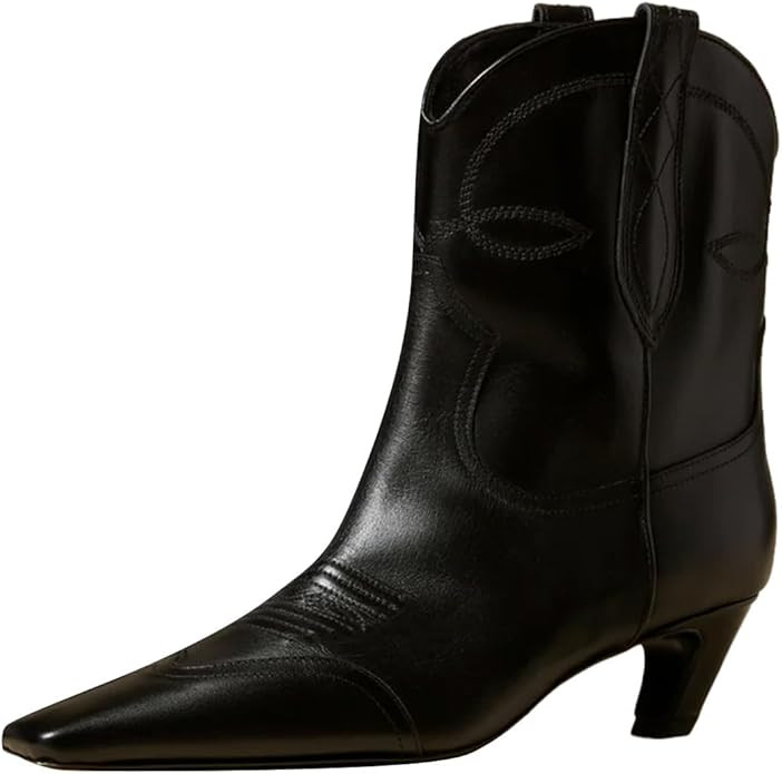 FSJ Women Square Toe Comfort Kitten Low Heel Ankle Boot Pull On Bootie Fall Winter Cowgirl Cowboy... | Amazon (US)