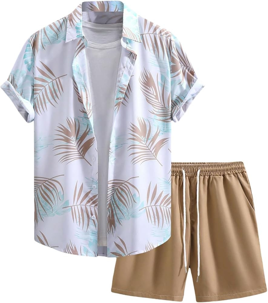 GORGLITTER Men's 2 Piece Vacation Beach Outfits Floral Button Down Shirt and Shorts Cruise Attire... | Amazon (US)