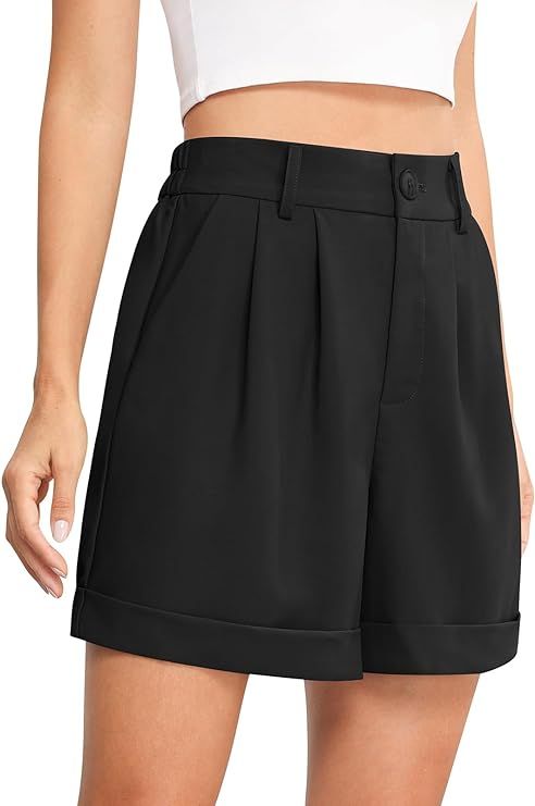 QUEZHU Women's Summer Dressy Casual Elastic Waist Wide Leg Suit Tailored Shorts Comfy Elagant Wor... | Amazon (US)