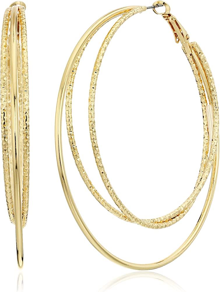 Guess Smooth and Textured Wire Gold Hoop Earrings | Amazon (US)