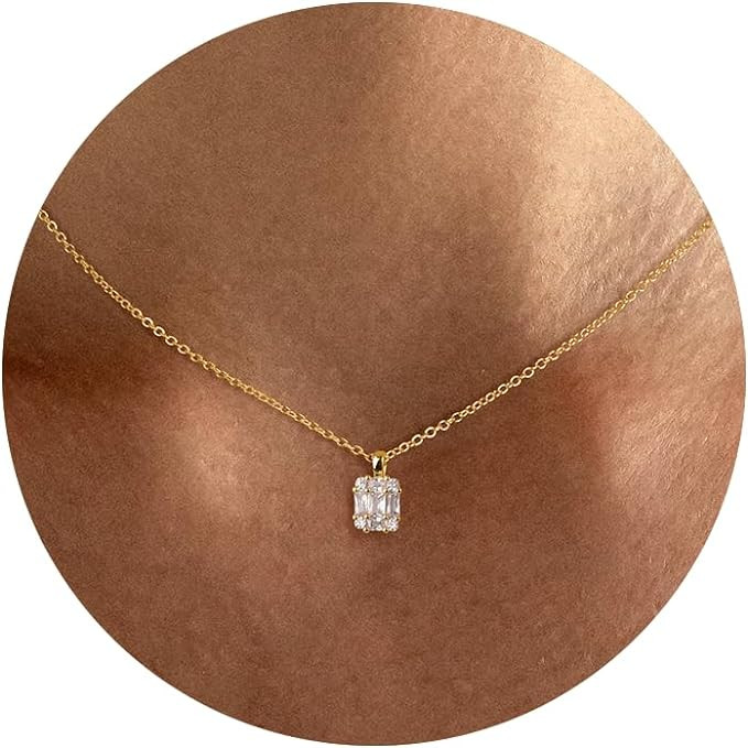 Tewiky Diamond Pendant Necklace for Women， Dainty Gold Layered Necklaces 14k Gold Plated Stacke... | Amazon (US)