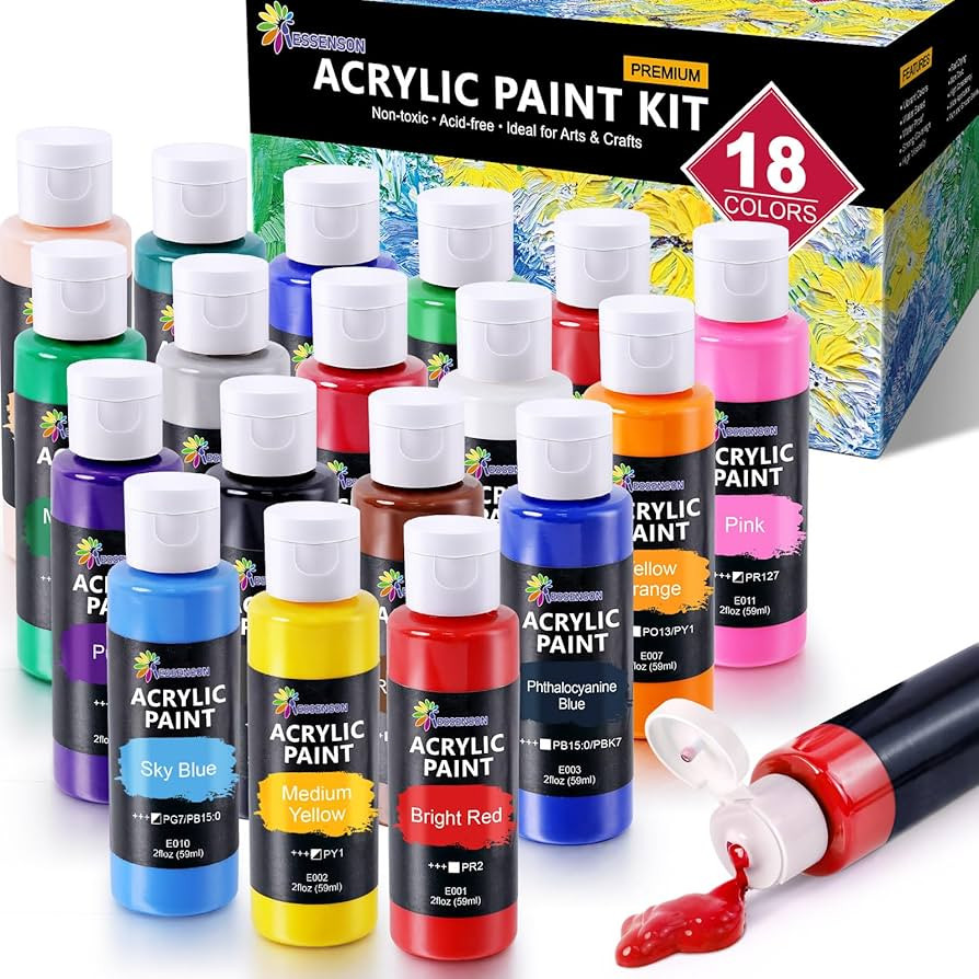 ESSENSON Acrylic Paint, 18 Colors Acrylic Paint Set, 2oz/59ml Bottles, Premium Paints for Artists... | Amazon (US)