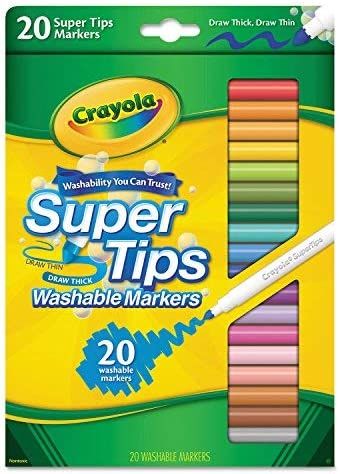 Crayola 588106 Washable Super Tips Markers, Assorted, 20/Set | Amazon (US)