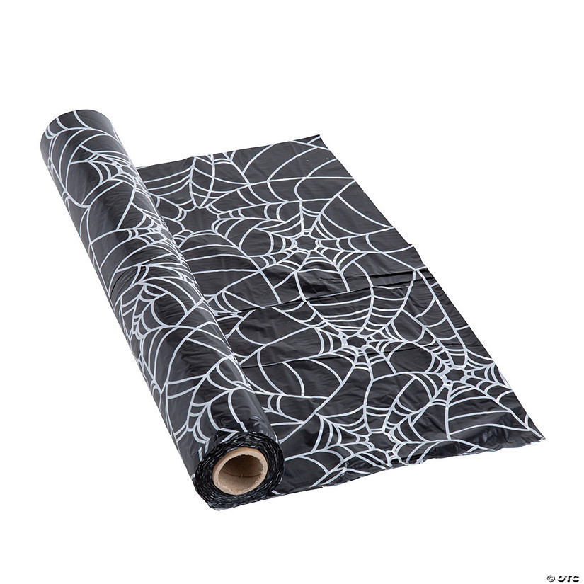 40" x 100 ft. Spider Web Black Disposable Plastic Tablecloth Roll | Oriental Trading Company