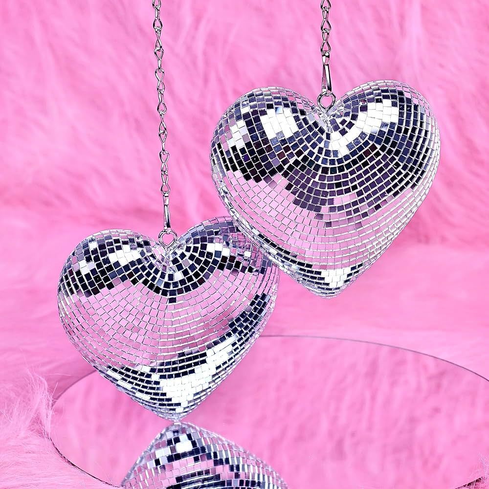 Disco Ball 2 Pack Heart Disco Balls Silver Stage Mirror Balls Hanging Disco Decor for Party,Room,... | Amazon (US)