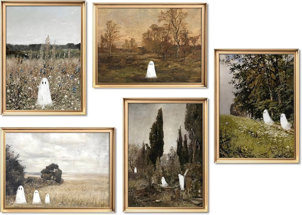 Vintage Halloween Ghost Canvas Wall Art Posters Prints Set of 5 – Unframed Cute Ghost in Nature... | Amazon (US)