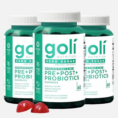 Goli Zero Sugar Pre, Post, Probiotic Gummies. World's First 3-in-1 Gluten-Free, Vegan, Non-GMO, and Gelatin-Free. (3) | Amazon (US)