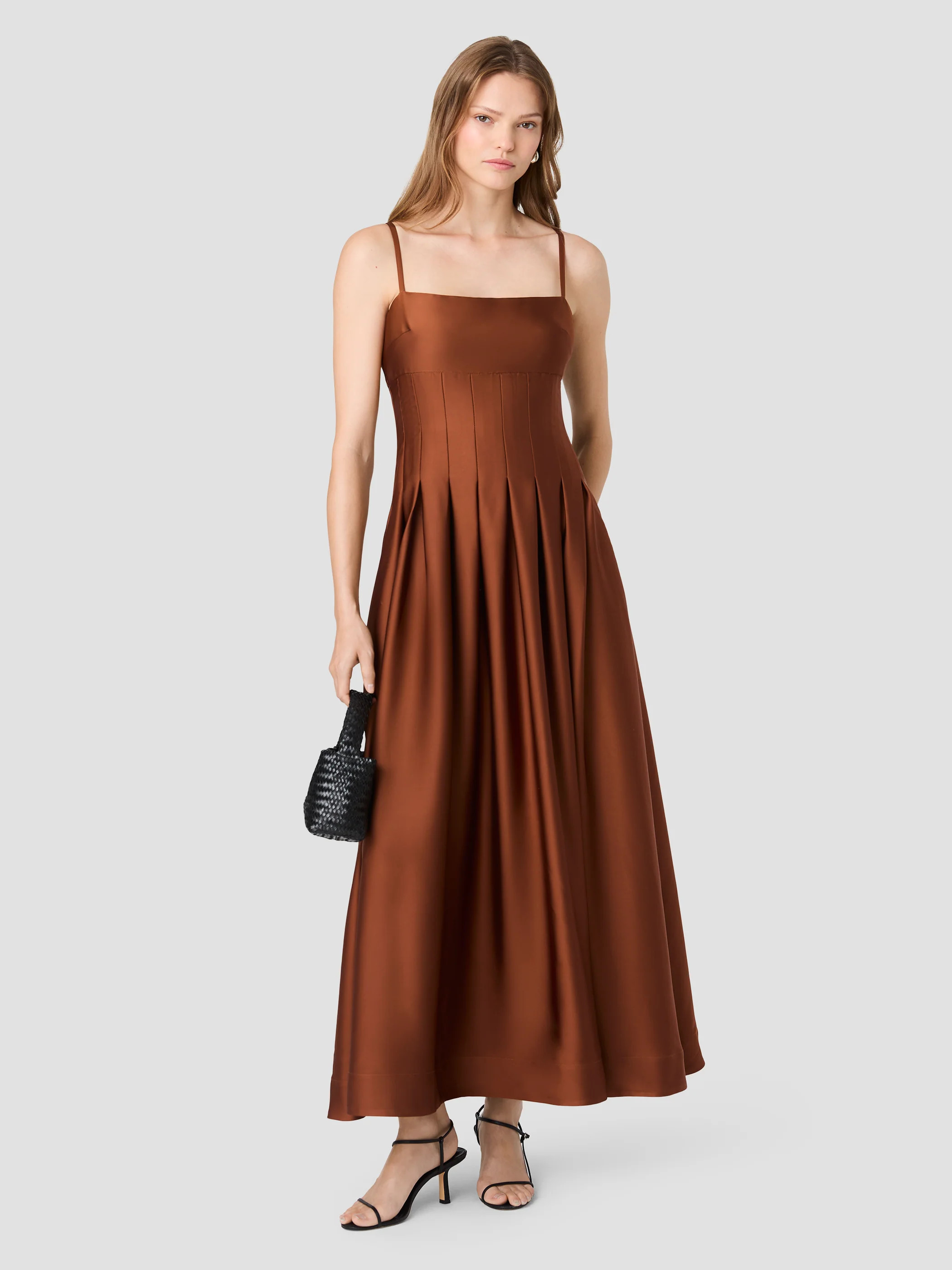 SLINKY SATIN PLEATED MAXI DRESS | French Connection (US)