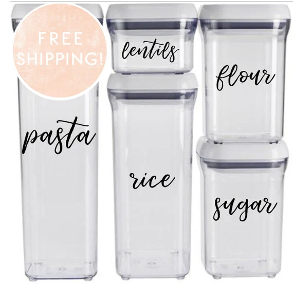 12 WHITE or BLACK Custom Pantry Labels for OXO / Storage Containers in Handwritten Font, Labels f... | Etsy (US)