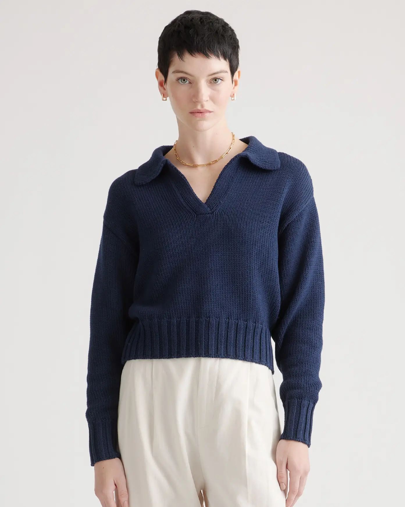 100% Organic Cropped Cotton Polo Sweater | Quince