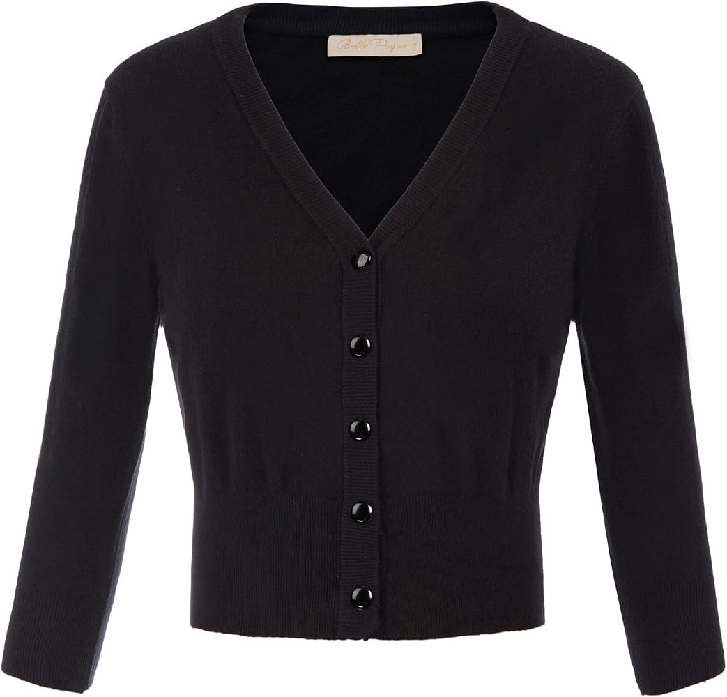Belle Poque Women's 3/4 Sleeve Cropped Cardigan Shrugs Button Down Sweater | Amazon (US)