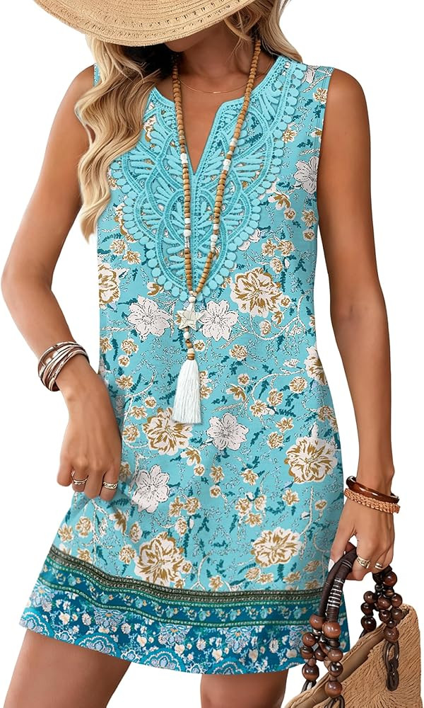 Sipaya Summer Dresses for Women 2026 Casual V Neck Sleeveless Boho Dress with Pockets Spring Fash... | Amazon (US)