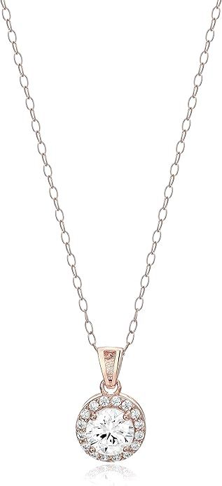 Amazon Essentials Sterling Silver Cubic Zirconia Halo Pendant Necklace (Round & Princess) | Amazon (US)