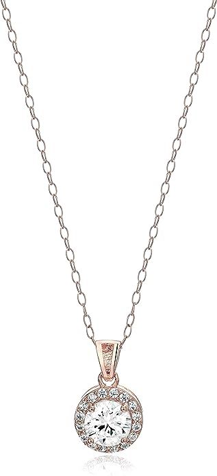 Amazon Essentials Sterling Silver Cubic Zirconia Halo Pendant Necklace (Round & Princess) | Amazon (US)