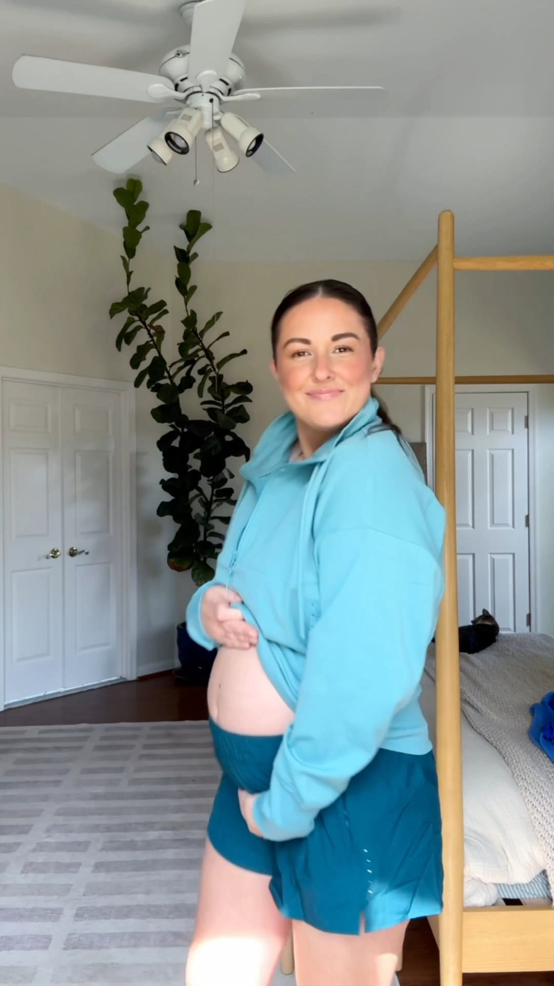 Sized up 2 sizes in the top and sized up one size in the biker shorts for pregnancy! Shorts will fit throughout my pregnancy and postpartum! The pullover may start to get tight by the end of pregnancy! 

#LTKSaleAlert #LTKBump #LTKStyleTip