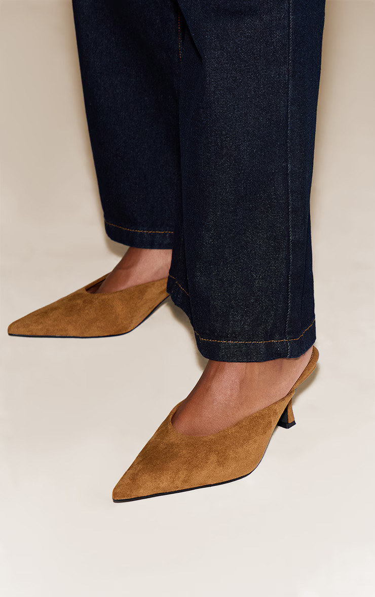 Tan Suede Kitten Heeled Mule | PrettyLittleThing UK