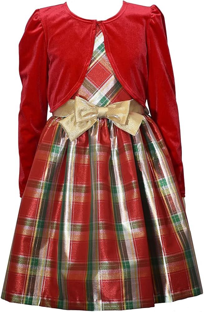 Bonnie Jean Christmas Dress - Plaid with Red Cardigan for Baby, Toddler, Little and Big Girls | Amazon (US)