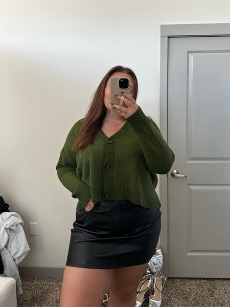 must have fall leather mini skirt and basic sweater on sale! Size xxl in sweater, 16 in skirt! 

#LTKfindsunder50 #LTKCyberWeek #LTKplussize