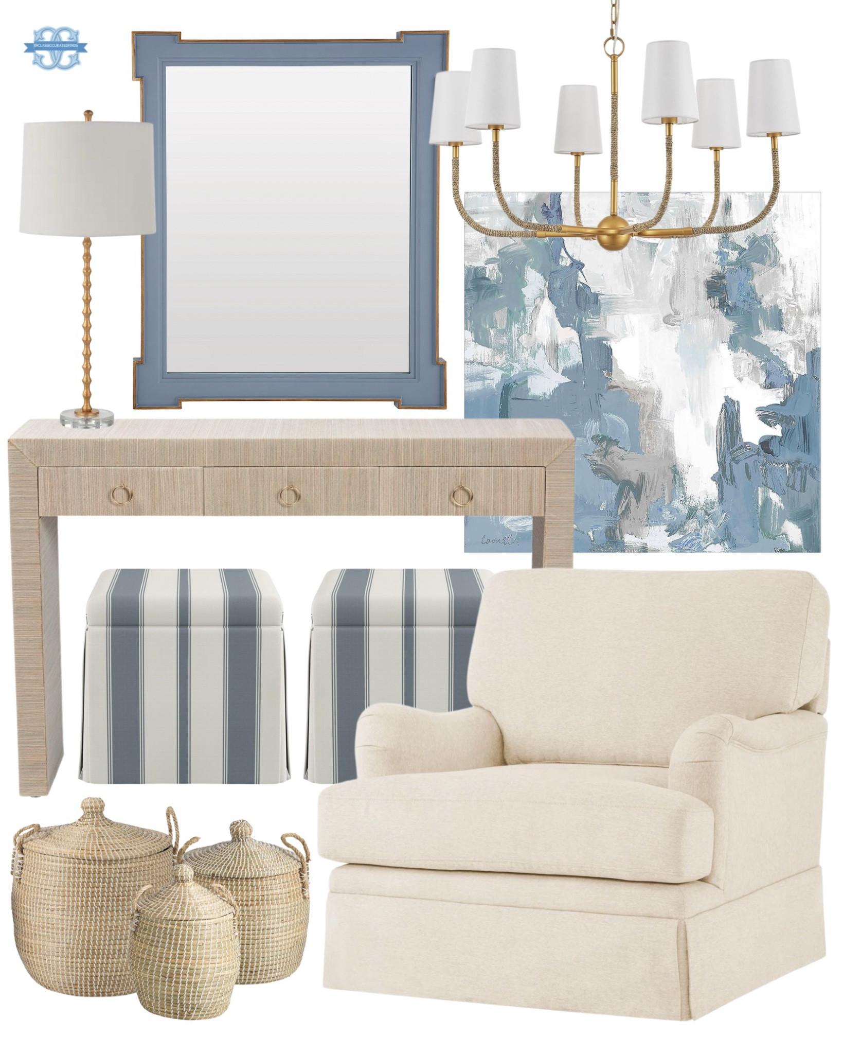 blue, white, &  coastal home decor!

Grandmillennial, Rattan, Entryway Table, Ottoman, Mirror, Console Table, chair, Mirrorr

#LTKHome