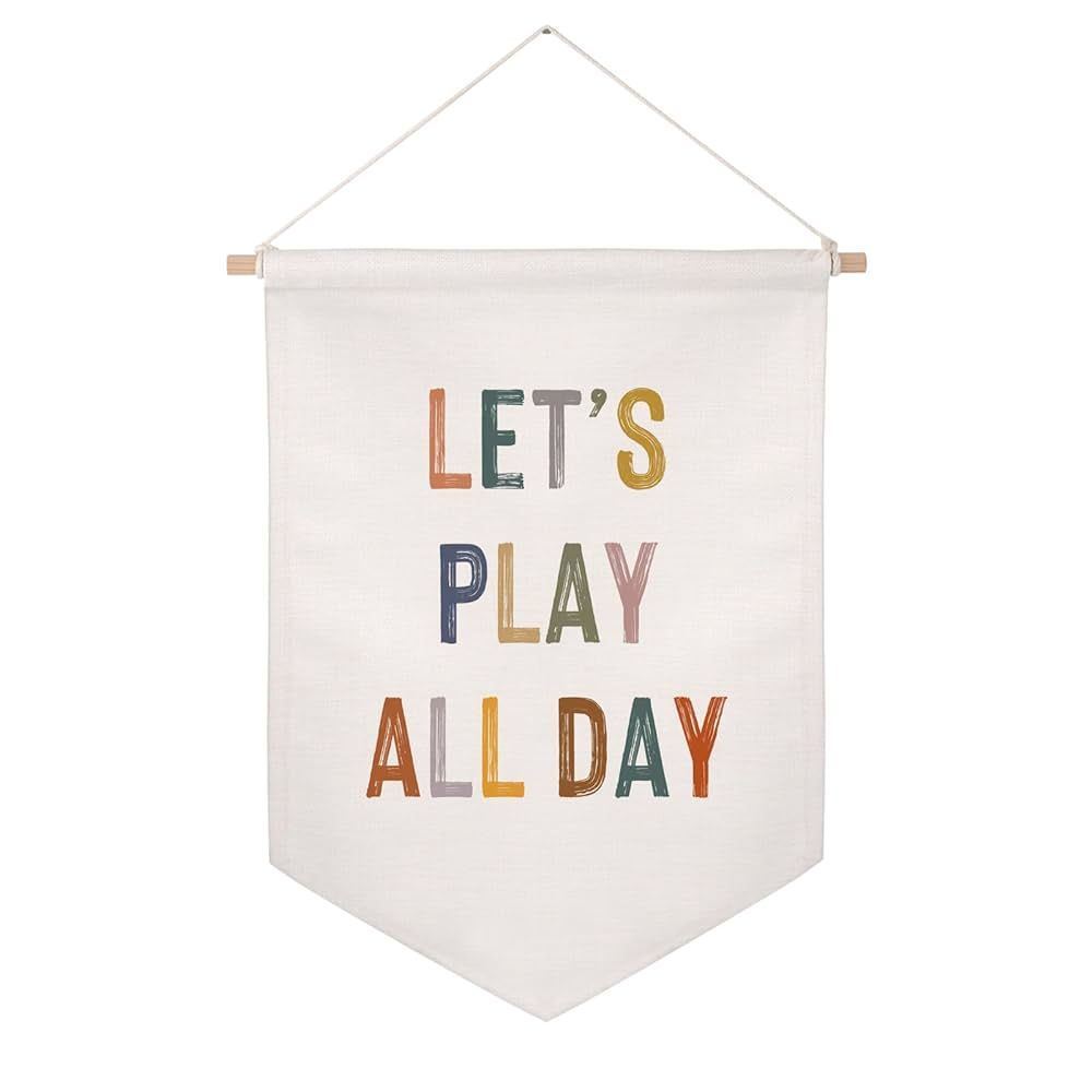 Let's Play All Day Flag Pennant Banner, Modern Neutral Kids Decor, Boho Nursery, Play All Day Wal... | Amazon (US)