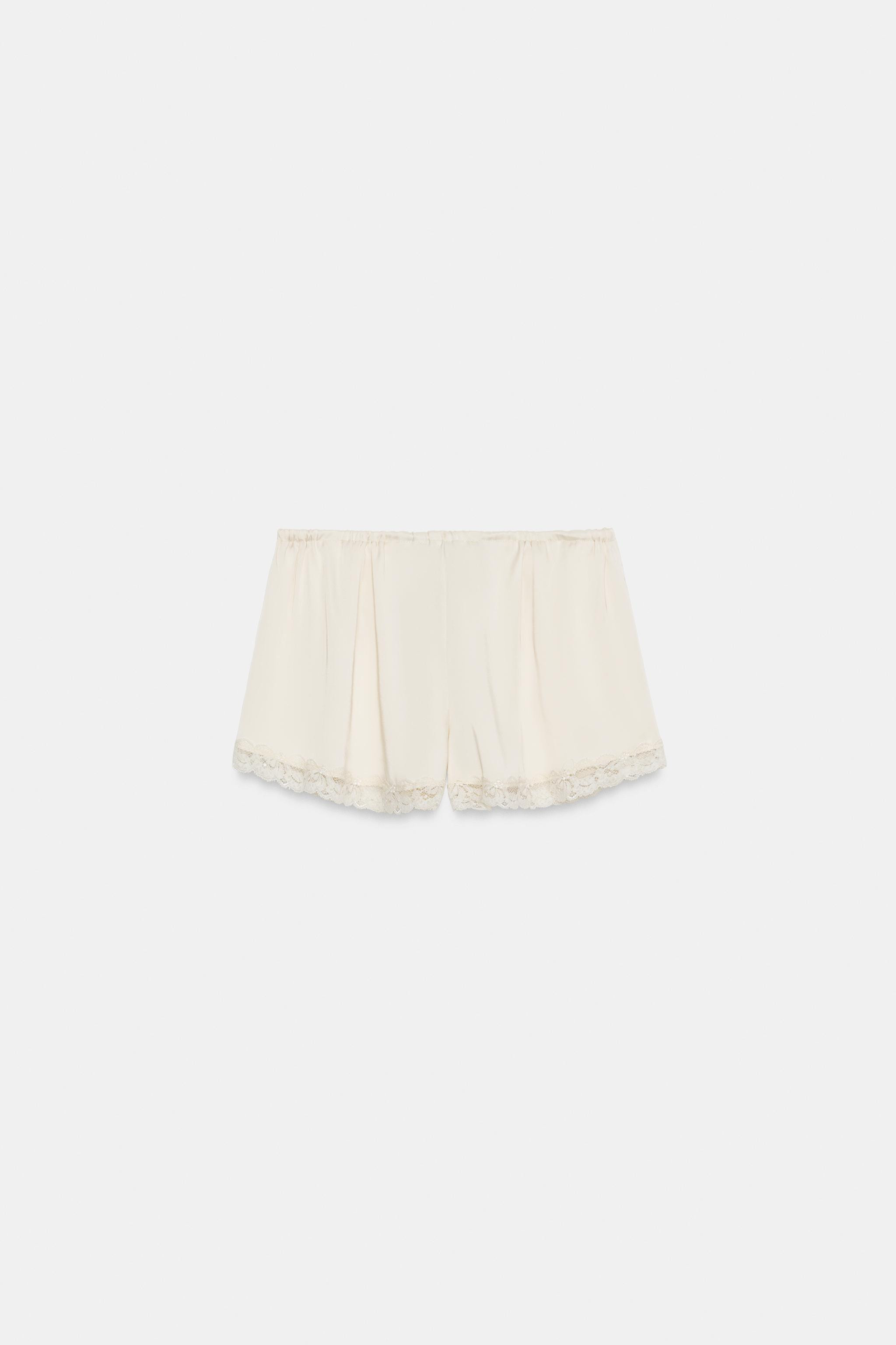 SATIN MINI SHORTS WITH LACE TRIM | Zara UK