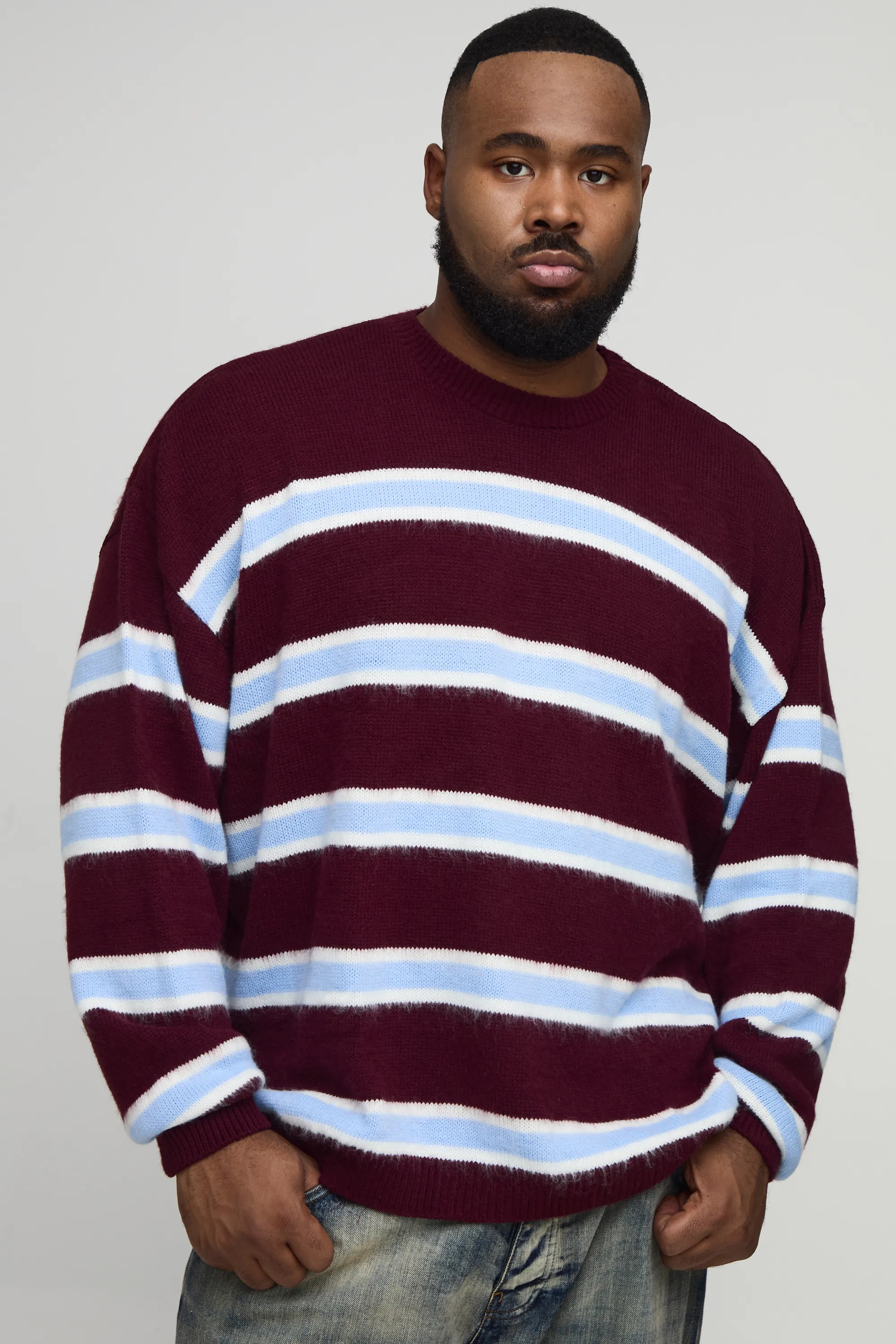 Plus Contrast Stripe Brushed Knit Oversized Jumper | Boohoo.com (UK & IE)