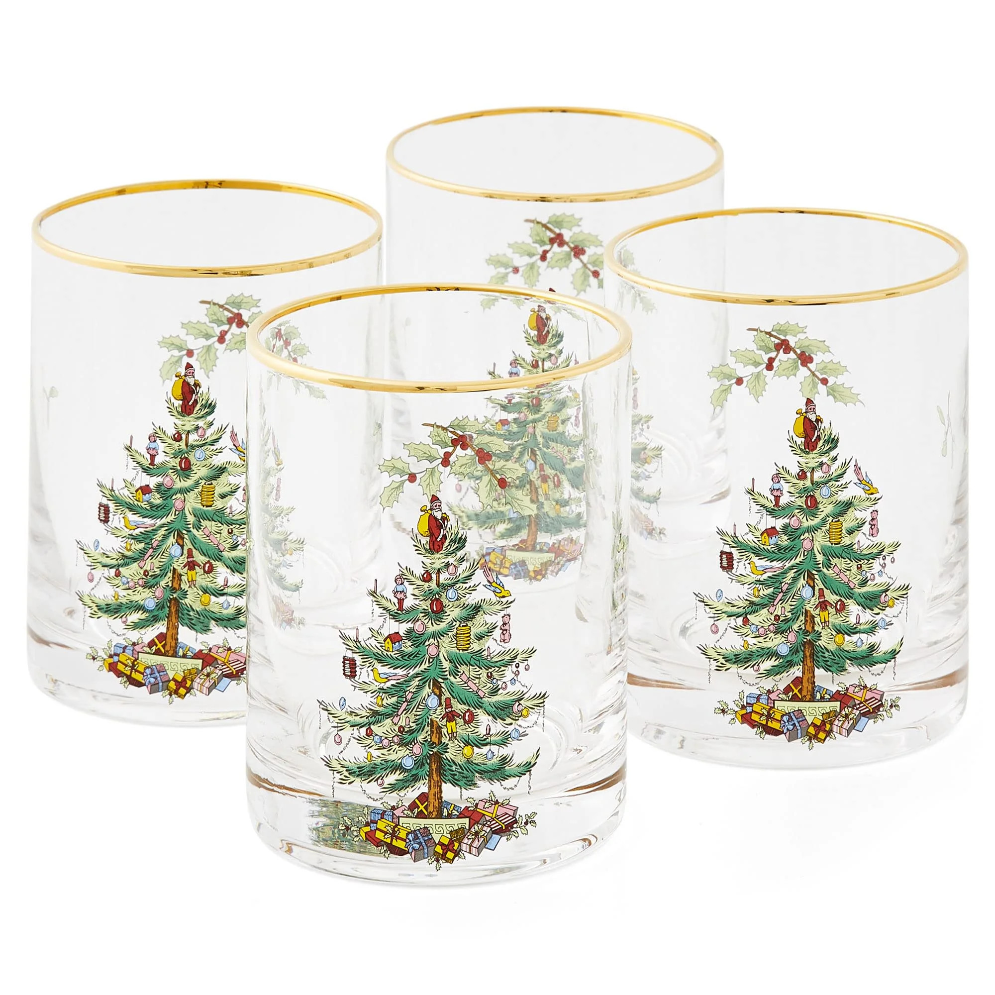 Spode Christmas Tree 14oz Double Old Fashioned Glasses, Set of 4 - Festive Holiday Drinkware with... | Walmart (US)