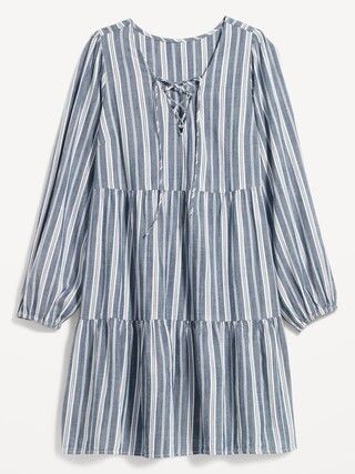 Striped Tiered Lace-Up Mini Swing Dress for Women | Old Navy (US)