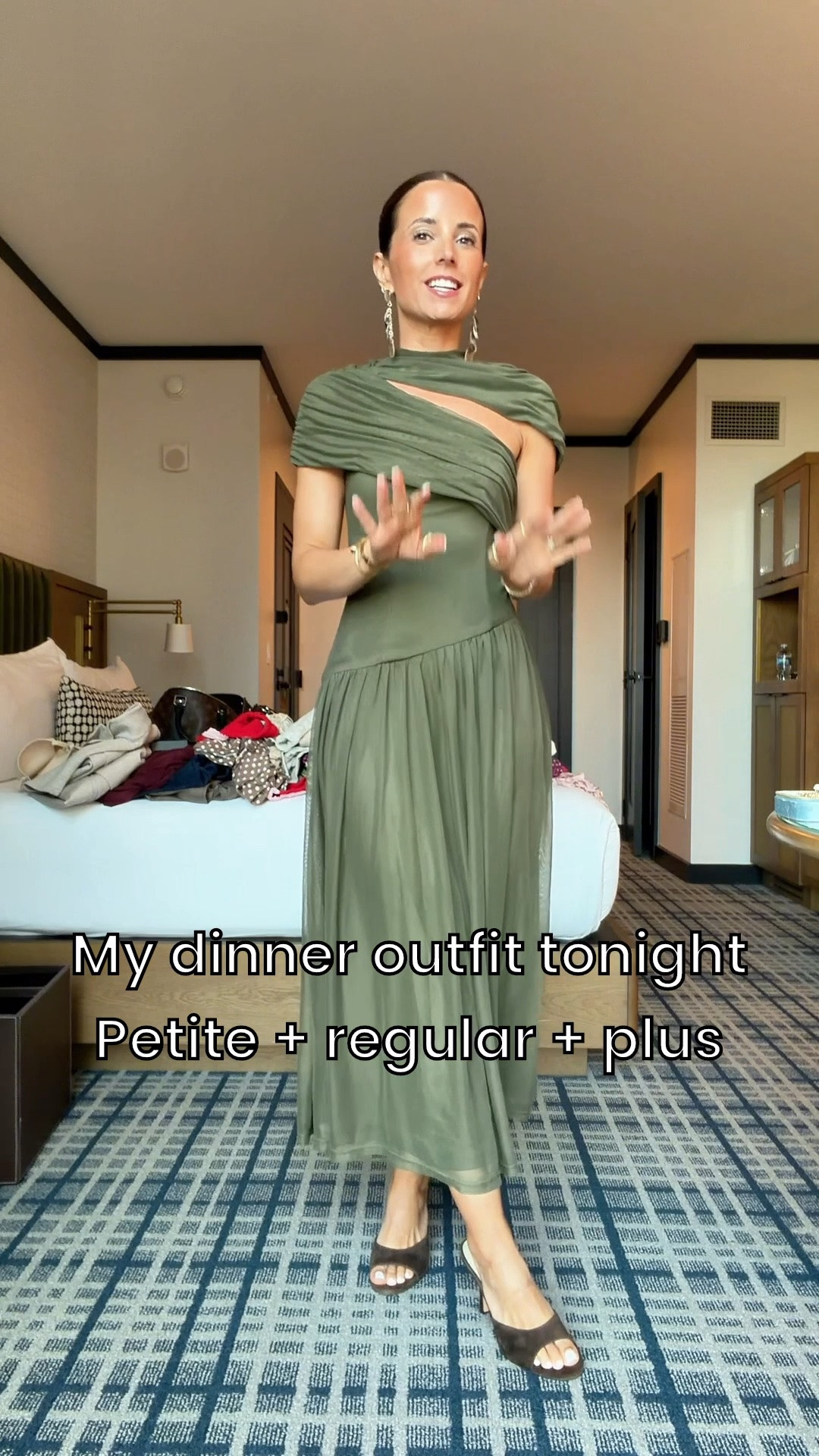 My dinner outfit tonight! Cocktail style dress in XXS petite. Brown mule heels are TTS. Wedding guest dress. Fall wedding guest. Party dress. Date night outfit. Dinner date.

#LTKWedding #LTKPetite #LTKootd