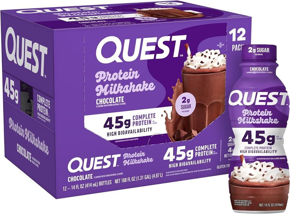 Quest Nutrition Chocolate Protein Shake, 45g Protein, 2g Sugar, 4g Net Carbs, Ready to Drink, Glu... | Amazon (US)