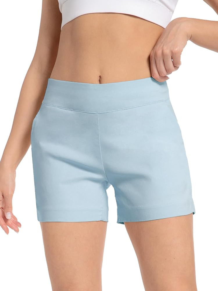 Chino Shorts for Women 4 Inch Inseam Stretch High Waisted Shorts for Women Summer Casual Shorts w... | Amazon (US)