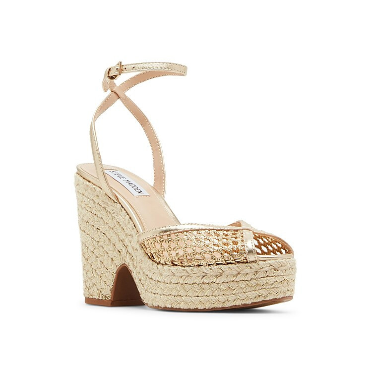 Steve Madden Sydnee Platform Sandal | Women's | Gold Raffia | Size 8.5 | Sandals | Ankle Strap | Espadrille | DSW