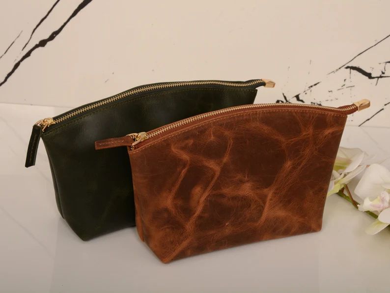 Genuine Leather Makeup Bag Personalized Makeup Bag Custom - Etsy | Etsy (US)