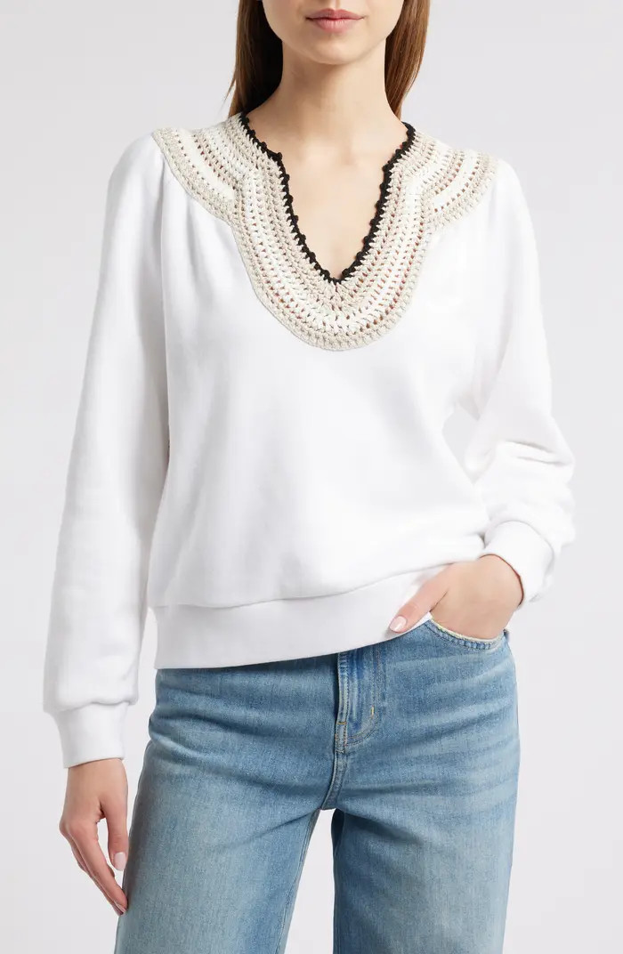 Rails Sava Crochet Stitch Cotton Sweatshirt | Nordstrom | Nordstrom