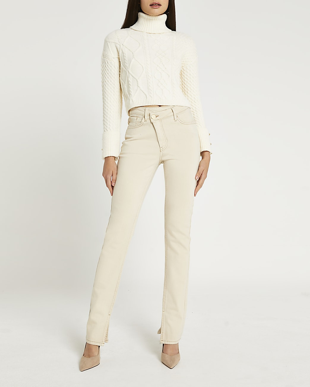 Ecru high waisted straight jeans | River Island (UK & IE)