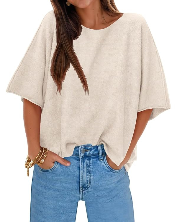 Cicy Bell Womens Half Sleeve Sweaters Oversized Boat Neck Knitted Pullover Sweater Trendy Casual ... | Amazon (US)