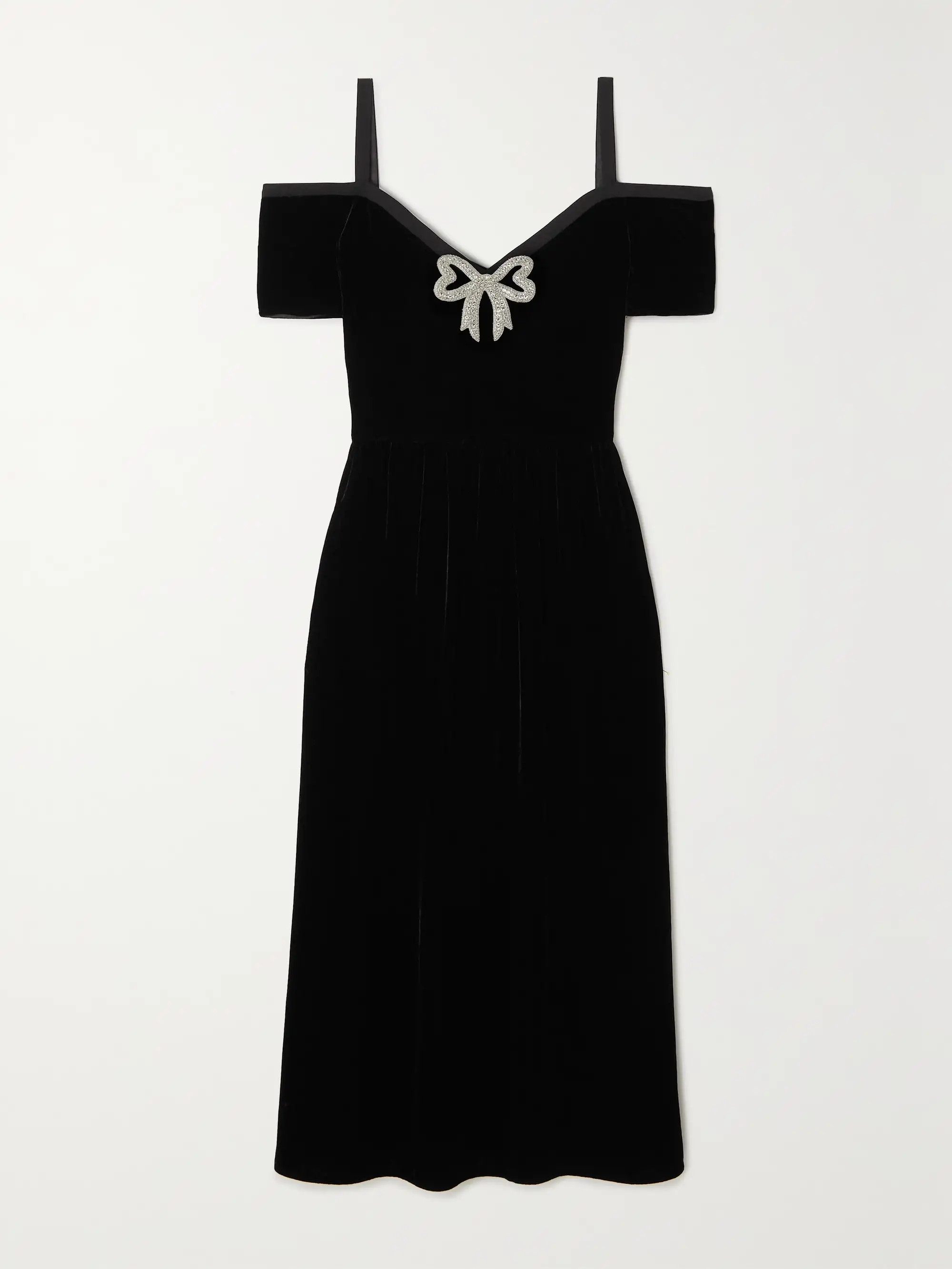 Black Clementine off-the-shoulder embellished velvet midi dress | SALONI | NET-A-PORTER | NET-A-PORTER (US)