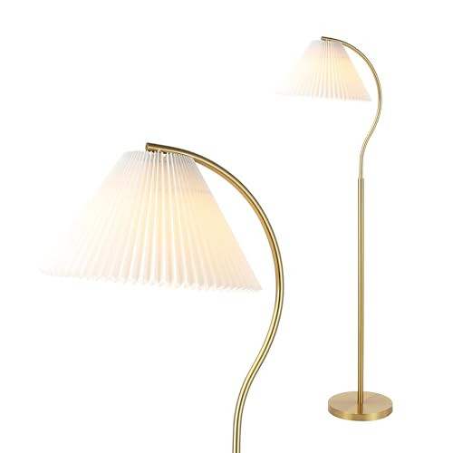 JONATHAN Y 60.5" Devon Brass Gold Modern Glam Metal Arc Floor Lamp, Contemporary Iron Standing Light with White Pleated Fabric Shade for Living Room, LED Bulb Included JYL1148A | Amazon (US)