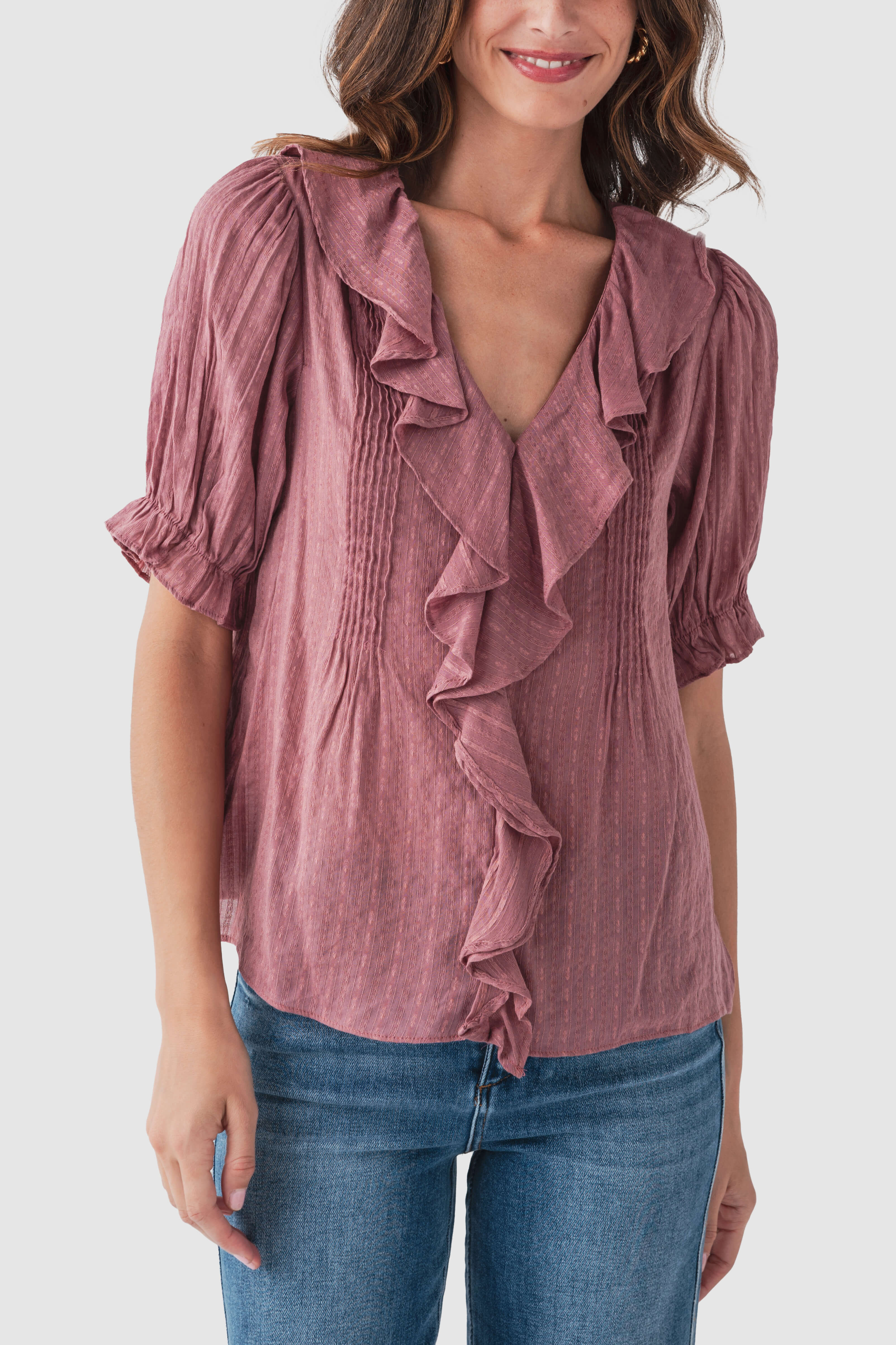 By Together Woven Ruffled Blouse Top | Social Threads