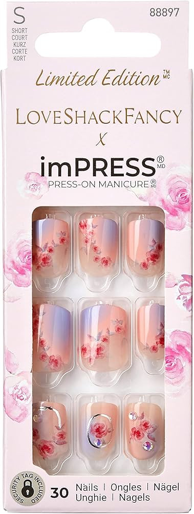 KISS LoveShackFancy x imPRESS Press-On Manicure Limited Edition, Style "Sunkissed Peach" Short Sq... | Amazon (US)