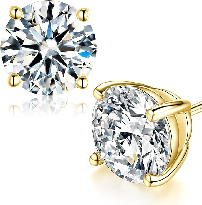 Moissanite Stud Earrings, Round Cut D Color VVS1 Clarity Lab Created Moissanite Earrings Studs 18... | Amazon (US)